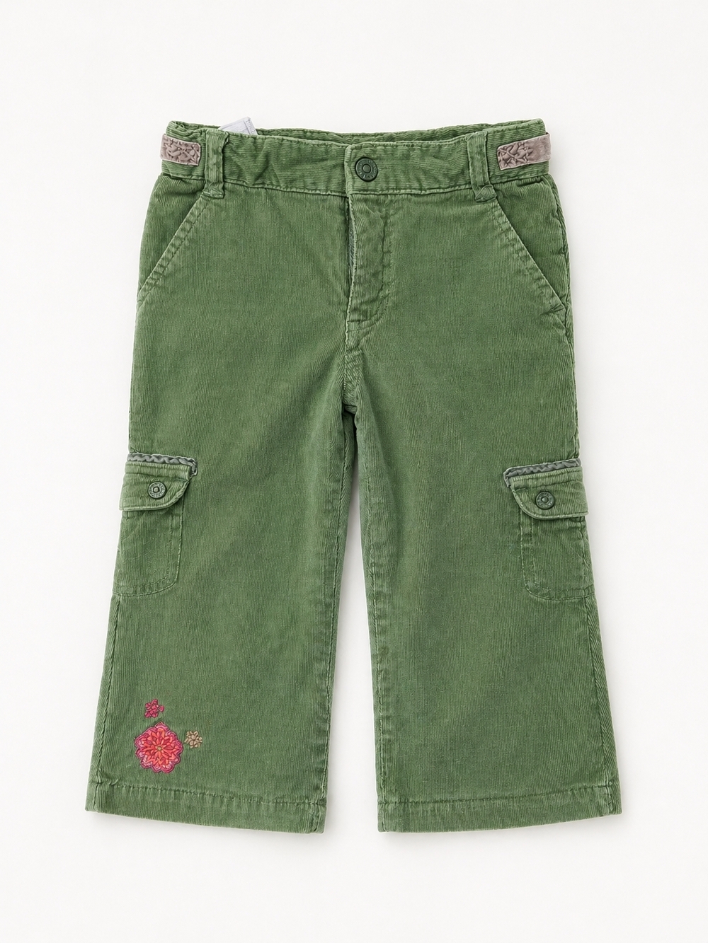 5/$35 Genuine Kids OshKosh Olive Corduroy Cargo Pants Floral 2T